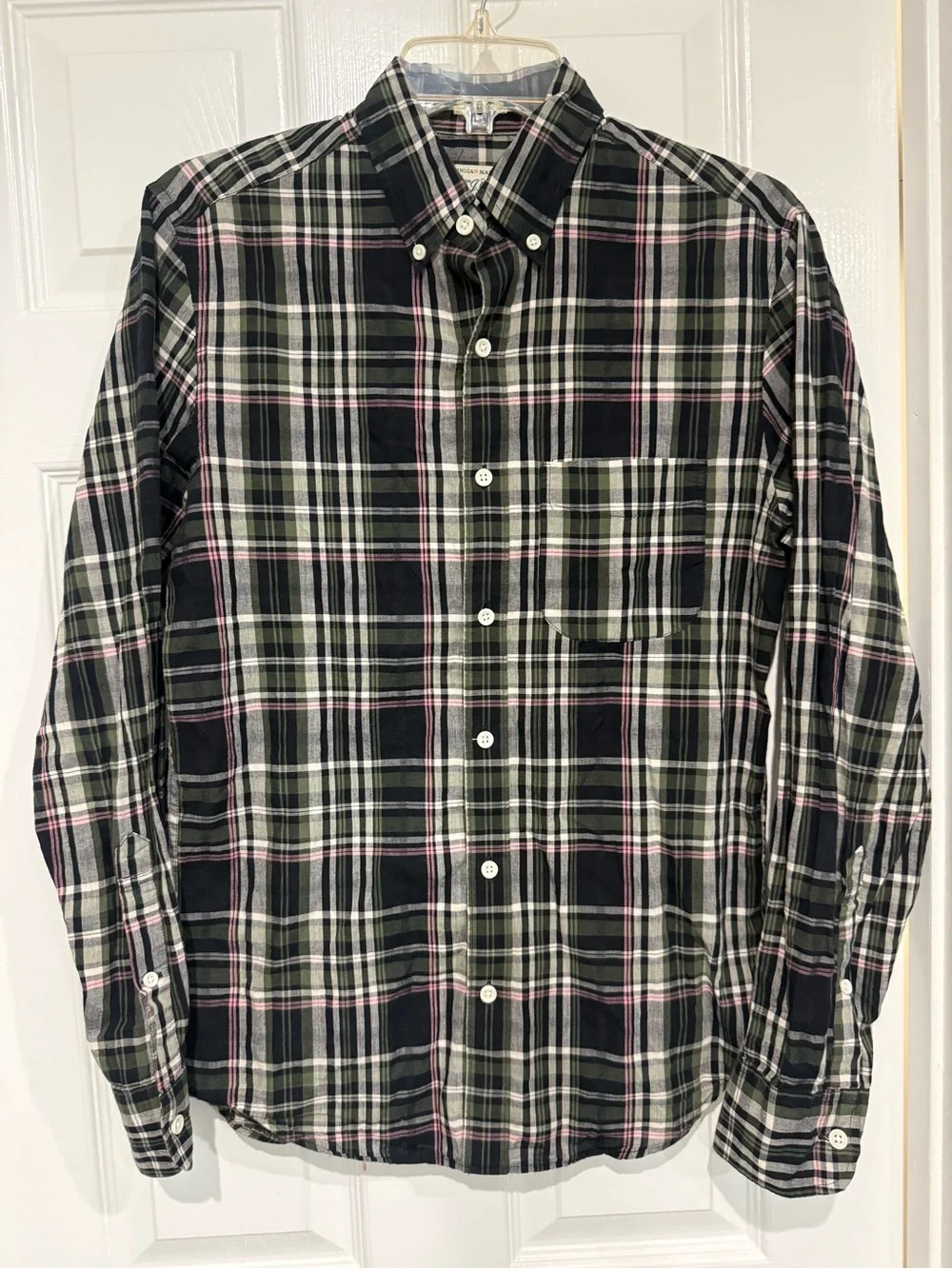 J. Crew Men’s Indian madras shirt in dark plaid size S